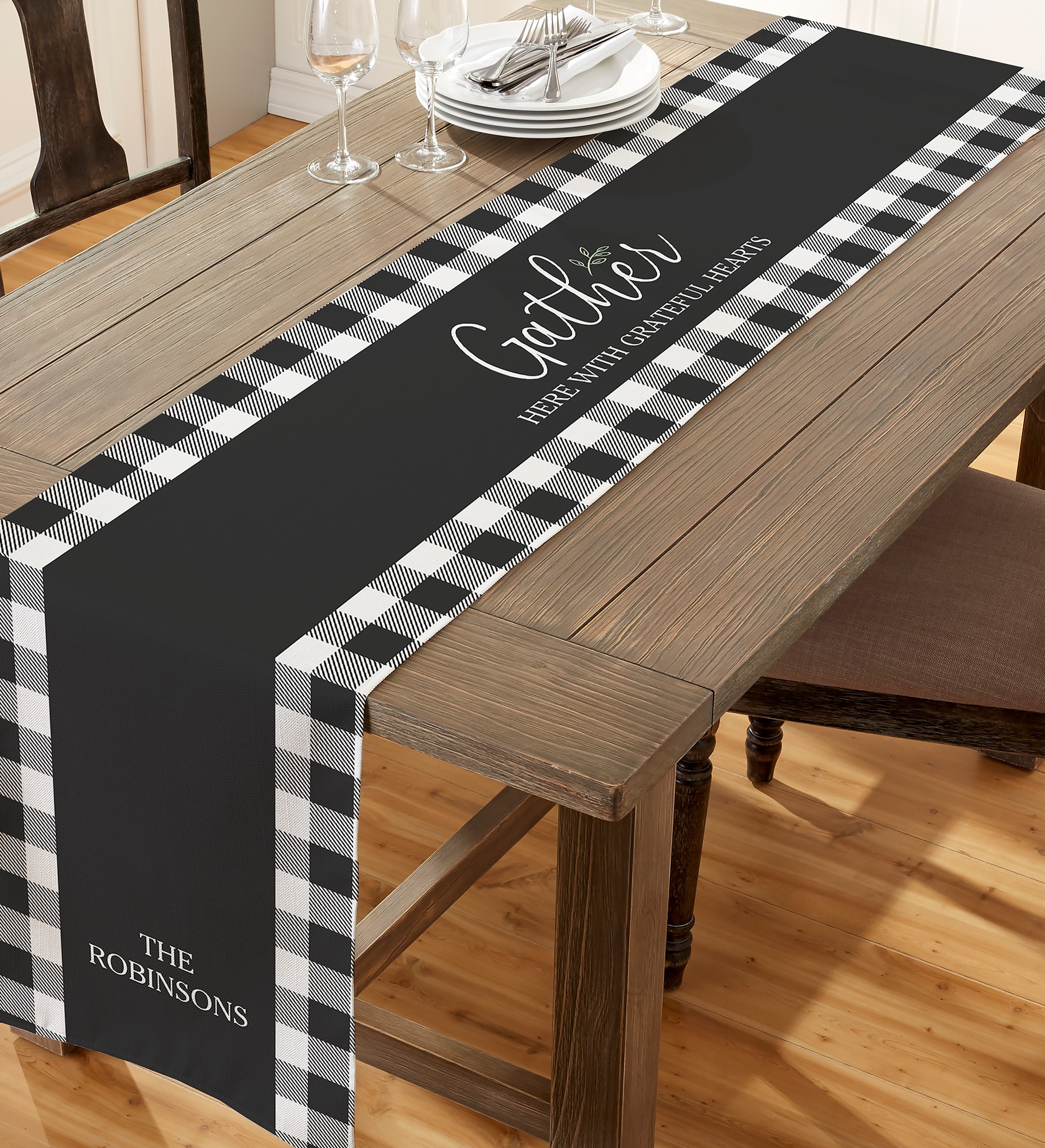 Black & White Buffalo Check Personalized Table Runner